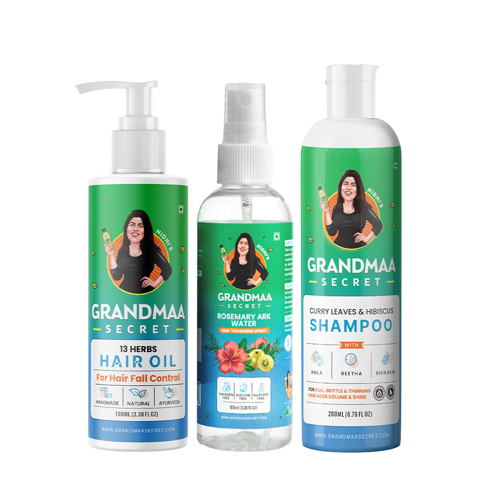 Thick Hair Combo with 13 Herbs Hair Oil, Shampoo & Rosemary Ark - grandmaasecret.com