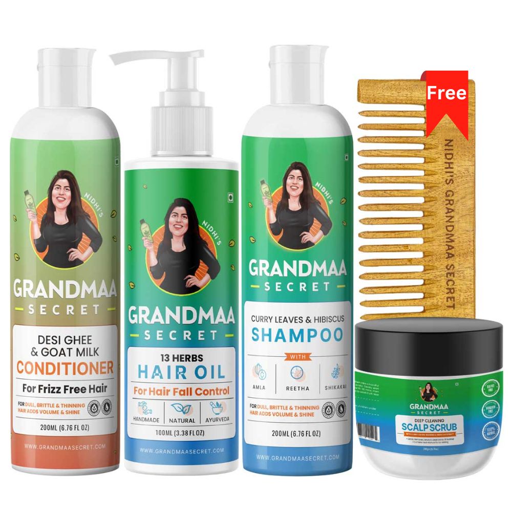 Hair Growth Combo with Hair Oil, Shampoo, Conditioner and Scalp Scrub & Free Neem Comb