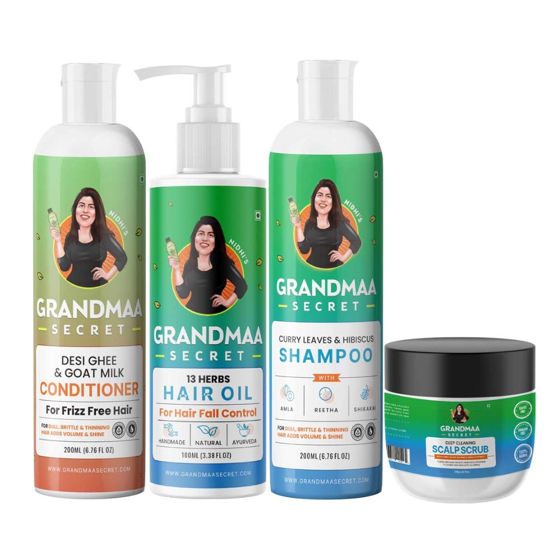 Hair Care Combo with Hair Oil, Shampoo, Conditioner and Scalp Scrub