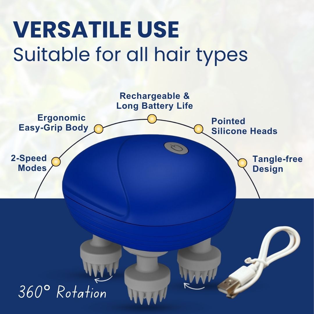 Scalp Massager | Rechargeable |Silicon Kneading Points | Scalp, Body & Head Massager for Hair Growth (Colour May Vary)