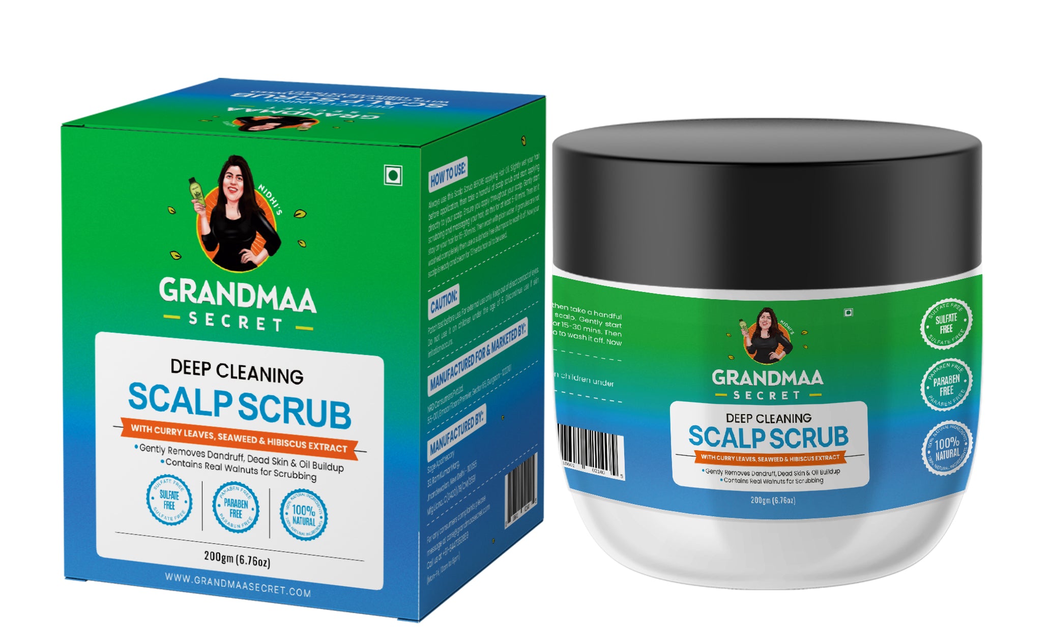 Scalp Scrub with Curry Leaves & Seaweed - Removes Dandruff, Dead Skin & Oil Buildup - 200g