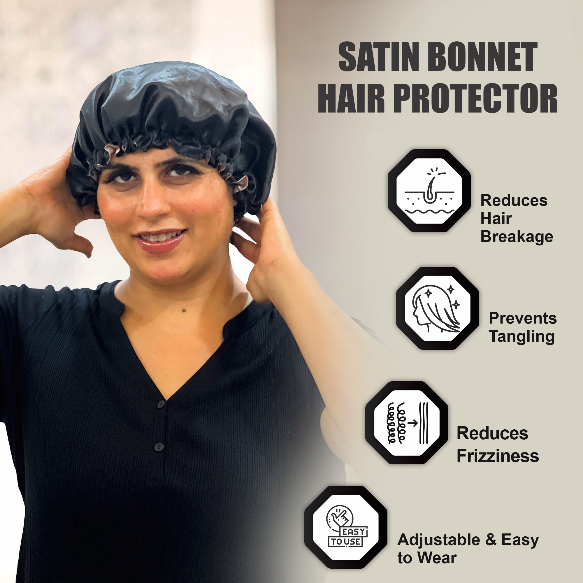 Satin Bonnet Hair Protector Night Cap for Curly Wavy Hair Reduces