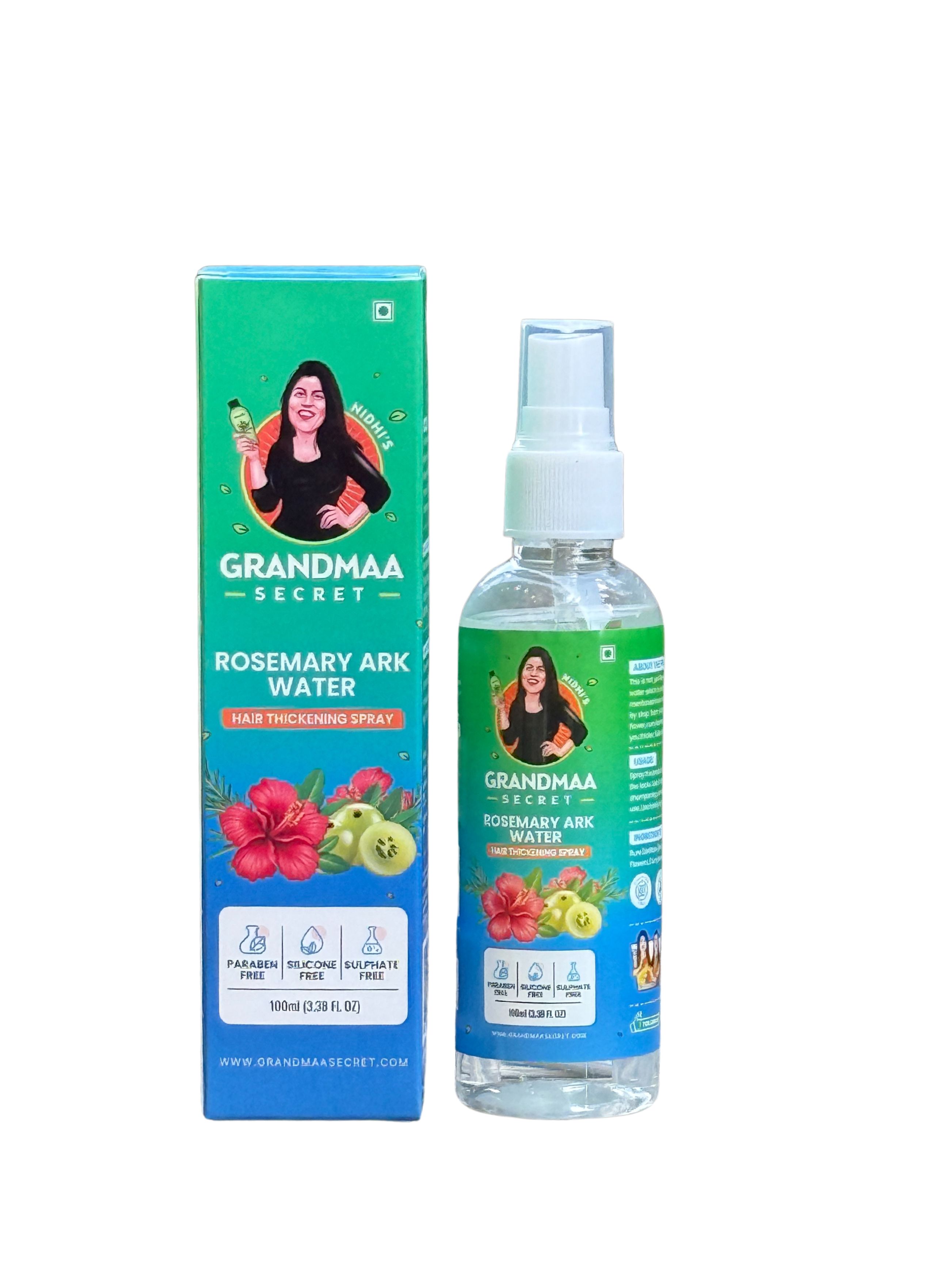 Rosemary Water Ark - Hair Thickening Mist Spray with Hibiscus, Curry Leaves & Amla - Pure Distillate - 100mL