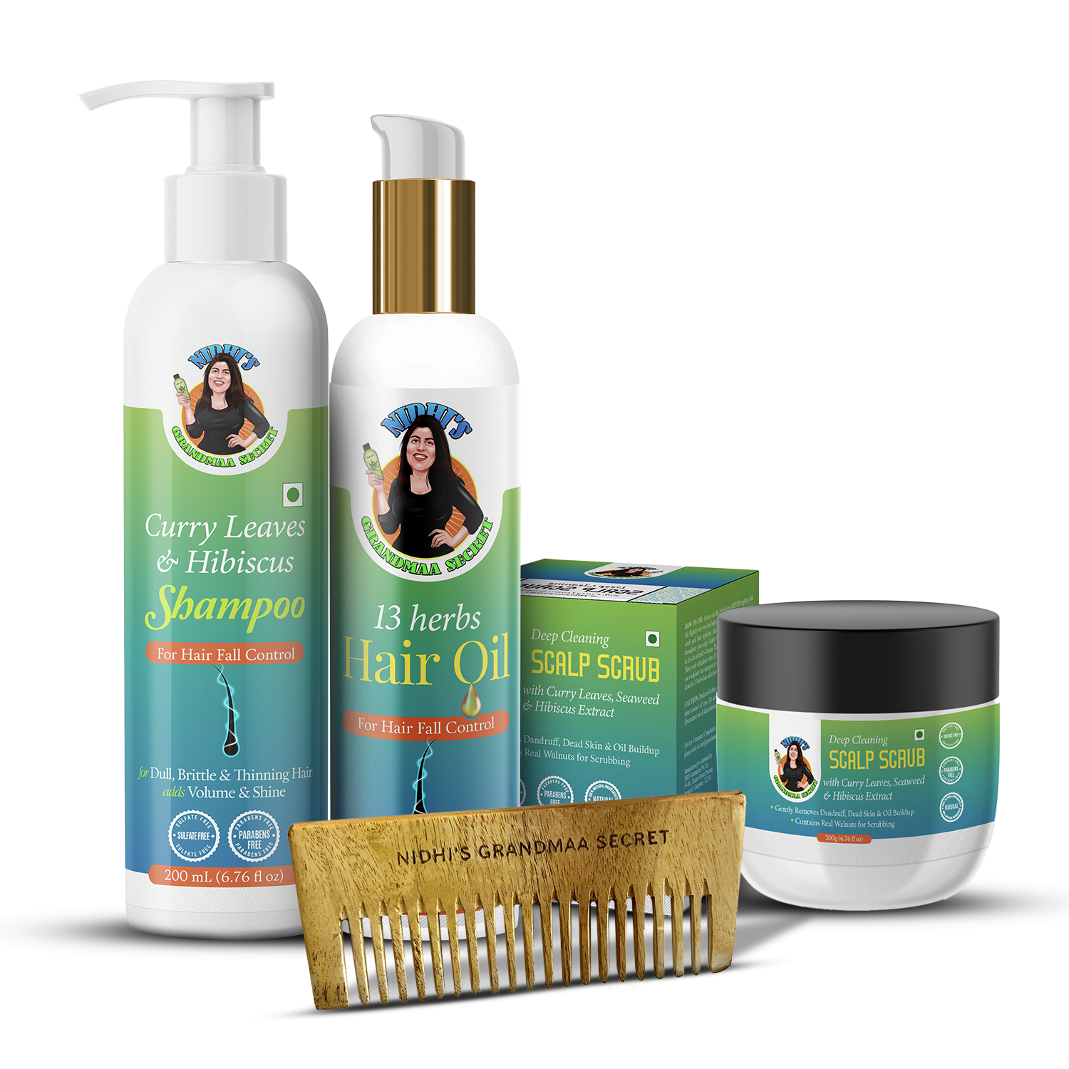 Hair Fall Control Combo with Hair Oil, Shampoo, Scalp Scrub, Neem Comb