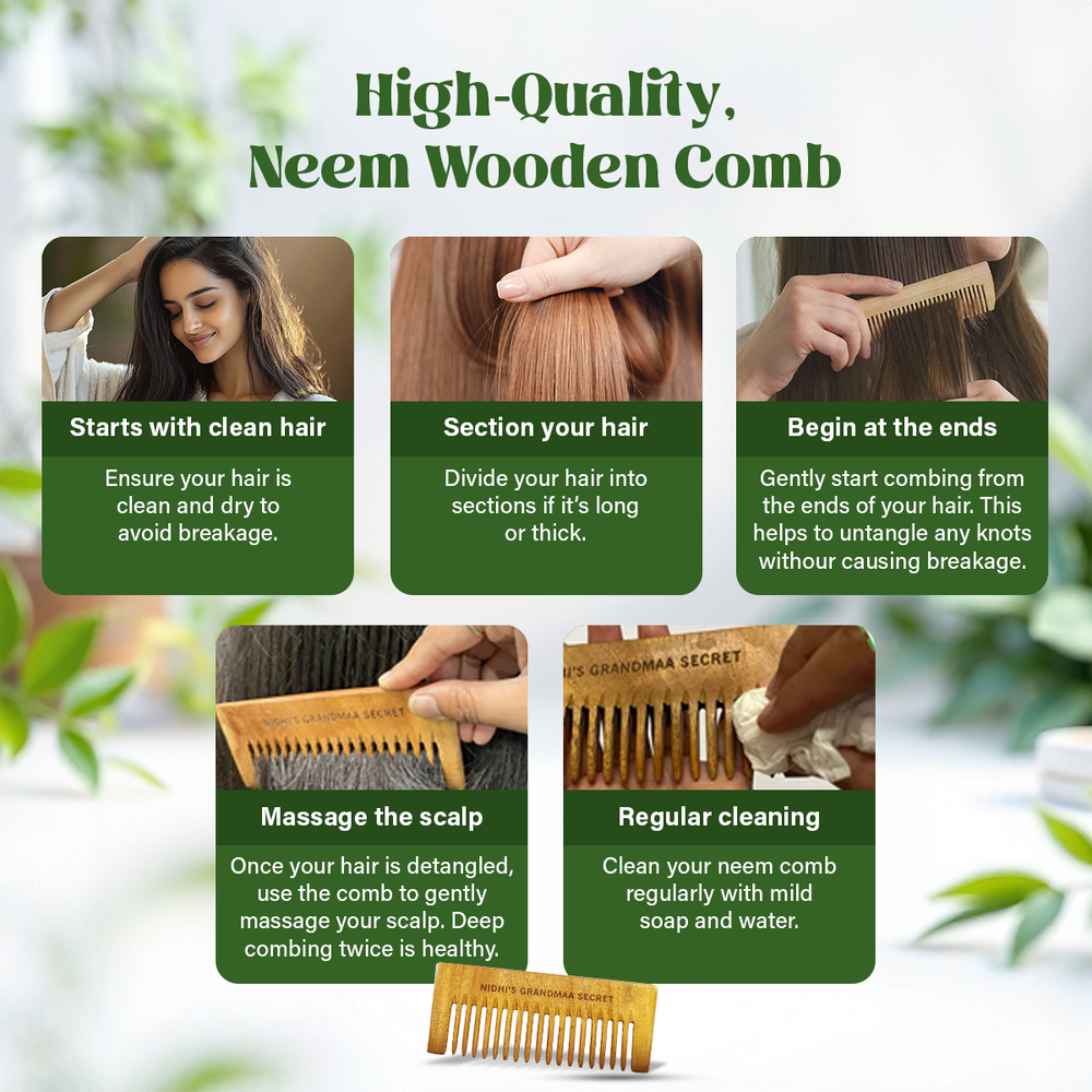 Secret Comb Neem Wooden Comb - Best Wooden Comb for Hair Growth & Scalp Health ...