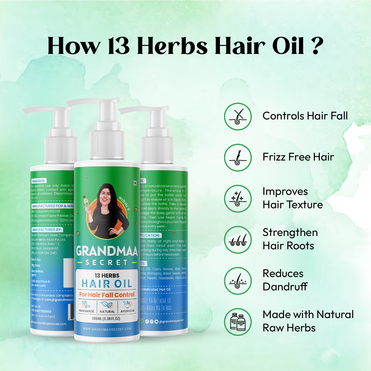 13 Herbs Hair Oil for Hair Fall Control - 100mL - grandmaasecret.com