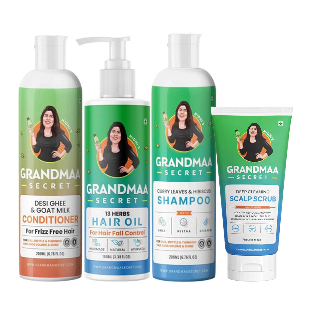 Hair Care Combo with Hair Oil, Shampoo, Conditioner and Scalp Scrub