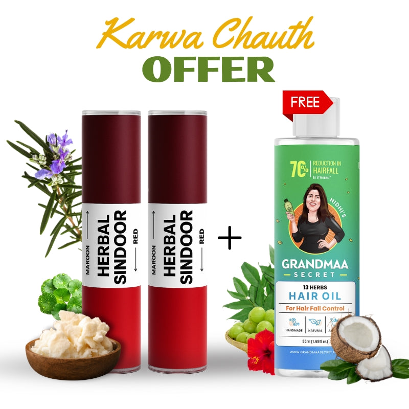 Herbal Sindoor with Rosemary & Curcumin Extracts - Non Itchy - Hand Made - Toxin Free - Dual Liquid Sindoor Red & Maroon Colour - 5ml (2.5mlx2)