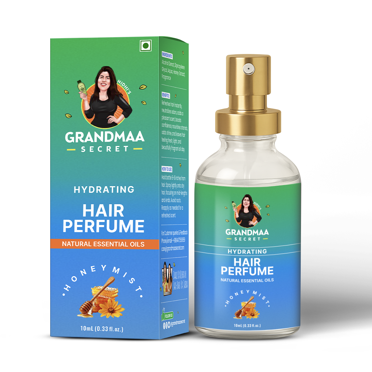 Hair Perfume – Honey Mist | Hydrating Hair Mist with Natural Essential Oils | Long-Lasting Fragrance for Oiled Hair & Dry Hair ( 10ml )