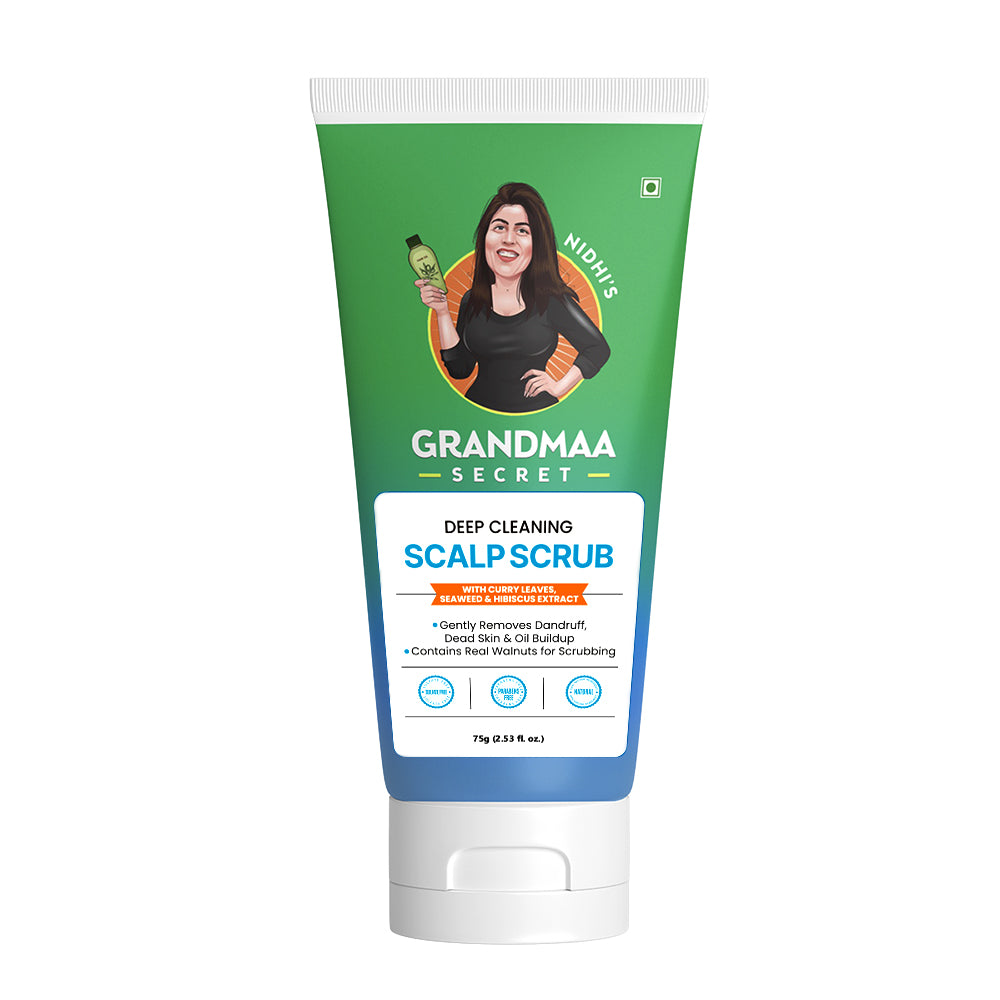 Scalp Scrub with Curry Leaves & Seaweed - Removes Dandruff, Dead Skin & Oil Buildup - 200g - grandmaasecret.com