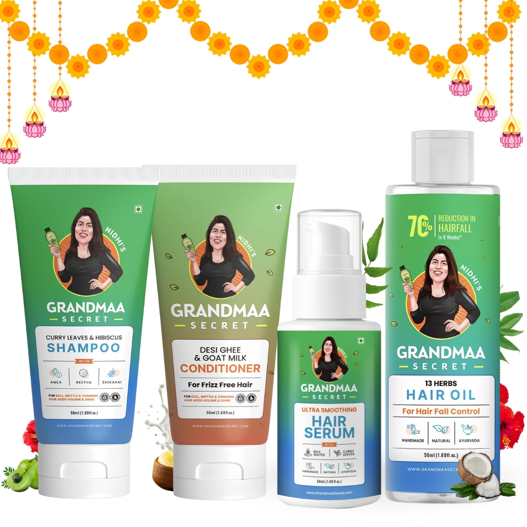 Natural Hair Care Combo Pack with Shampoo, Conditioner, Hair Oil & Serum