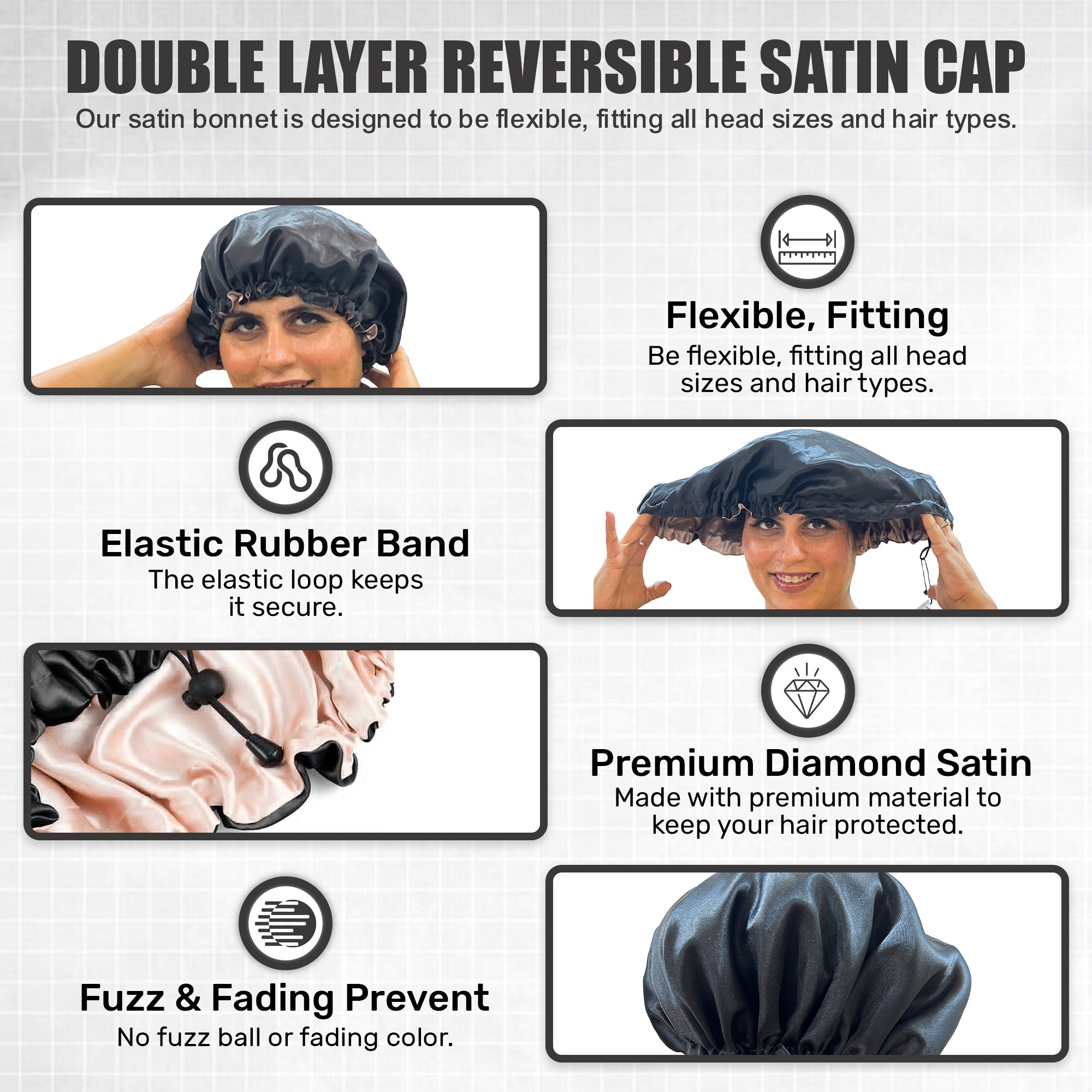 Satin Bonnet Hair Protector - Night Cap for Curly, Wavy Hair - Reduces Hair Breakage, Detangle & Anti-Frizz (Free Size)