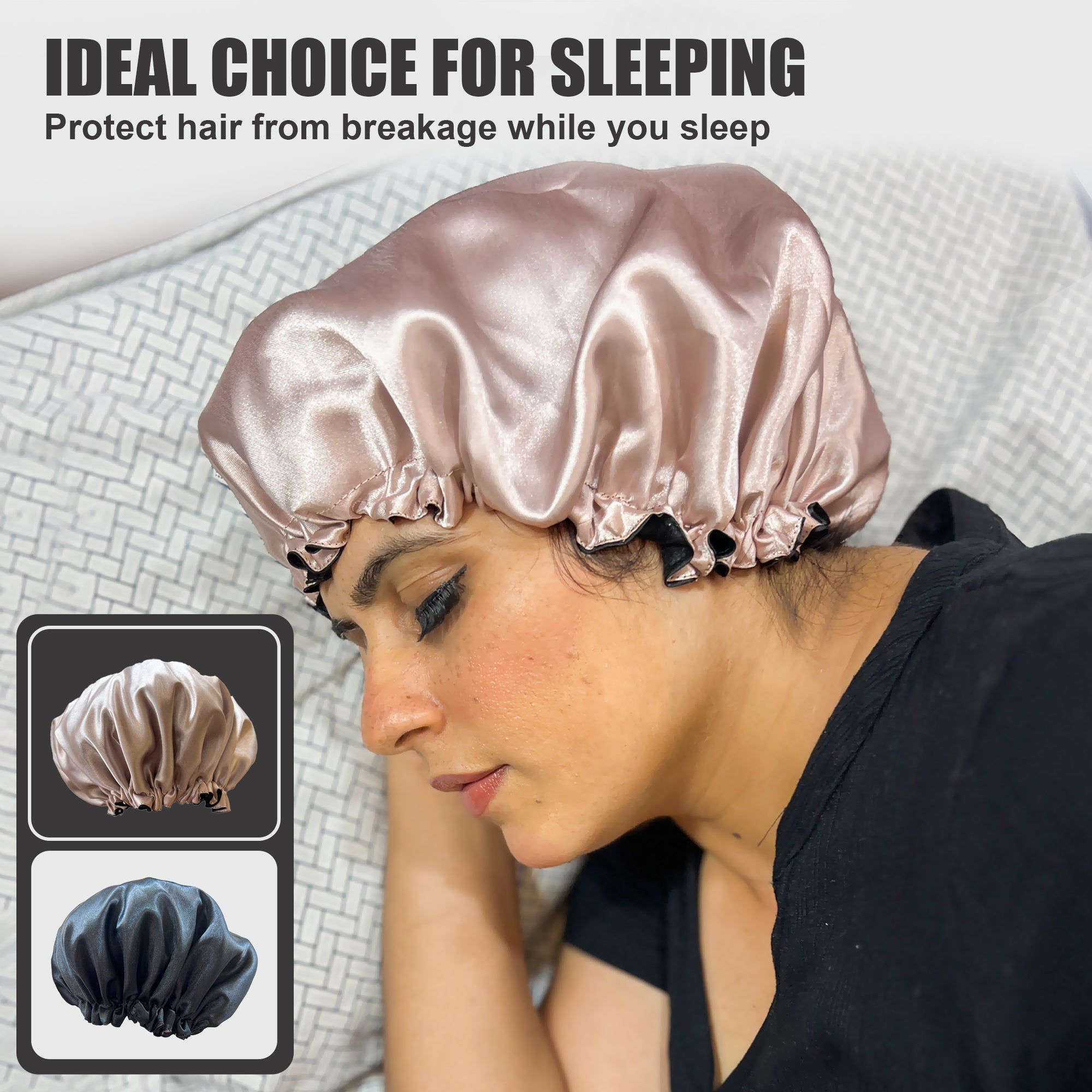 Satin Bonnet Hair Protector - Night Cap for Curly, Wavy Hair - Reduces Hair Breakage, Detangle & Anti-Frizz (Free Size)