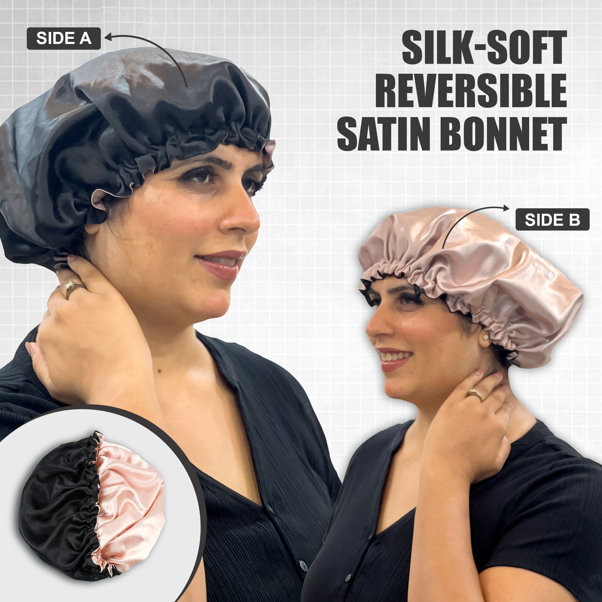 Satin Bonnet Hair Protector - Night Cap for Curly, Wavy Hair - Reduces Hair Breakage, Detangle & Anti-Frizz (Free Size)