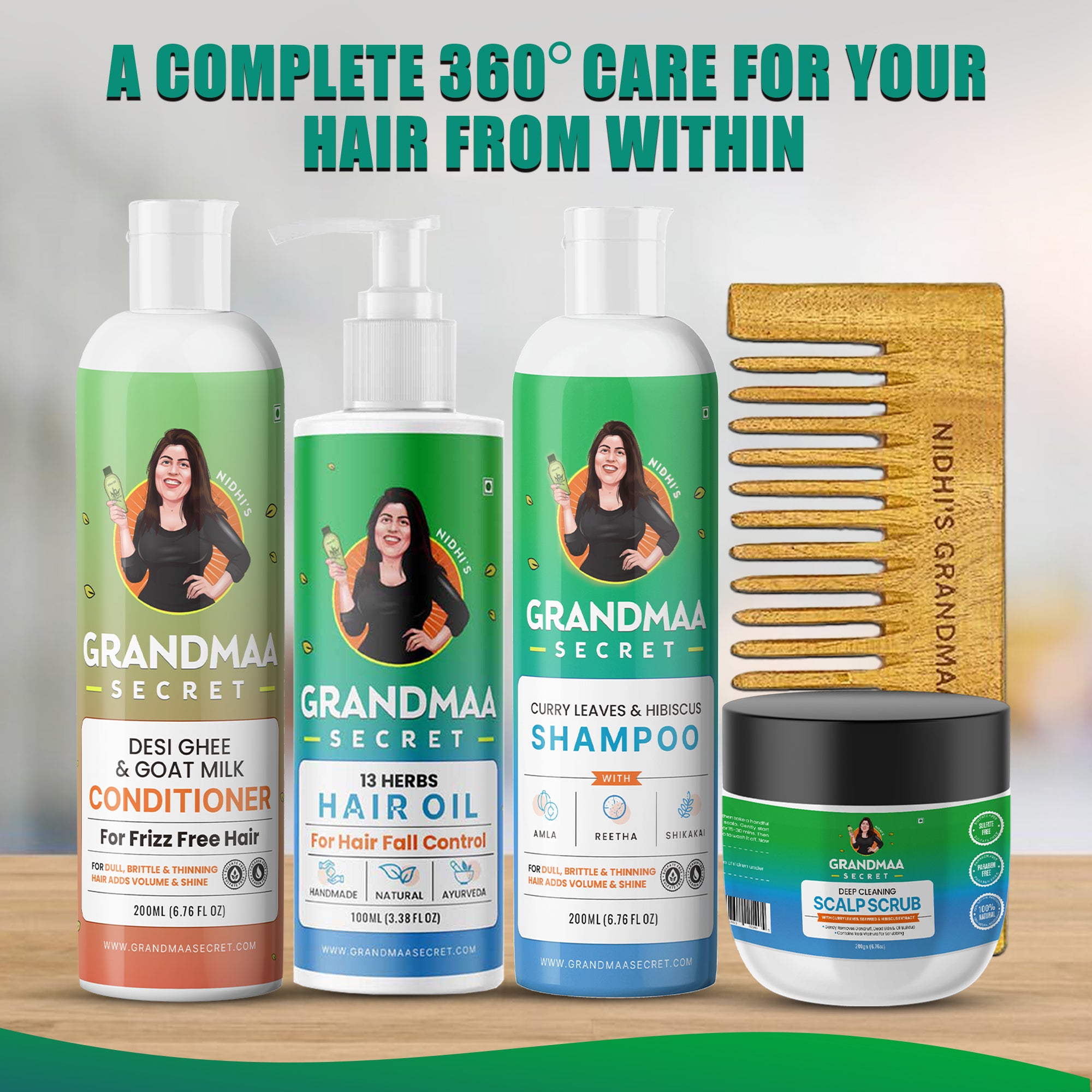 Hair Growth Combo with Hair Oil, Shampoo, Conditioner and Scalp Scrub & Free Neem Comb - grandmaasecret.com